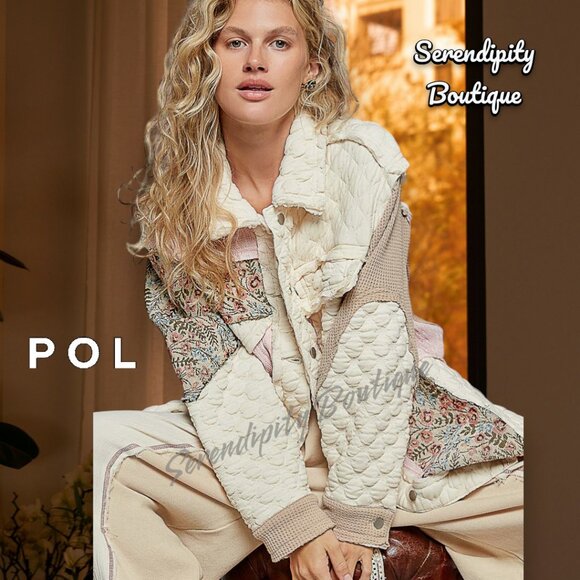 POL Coastal Bohemian Luxurious Quilted Jacquard Collared Button Up Comfy Jacket - Picture 6 of 16